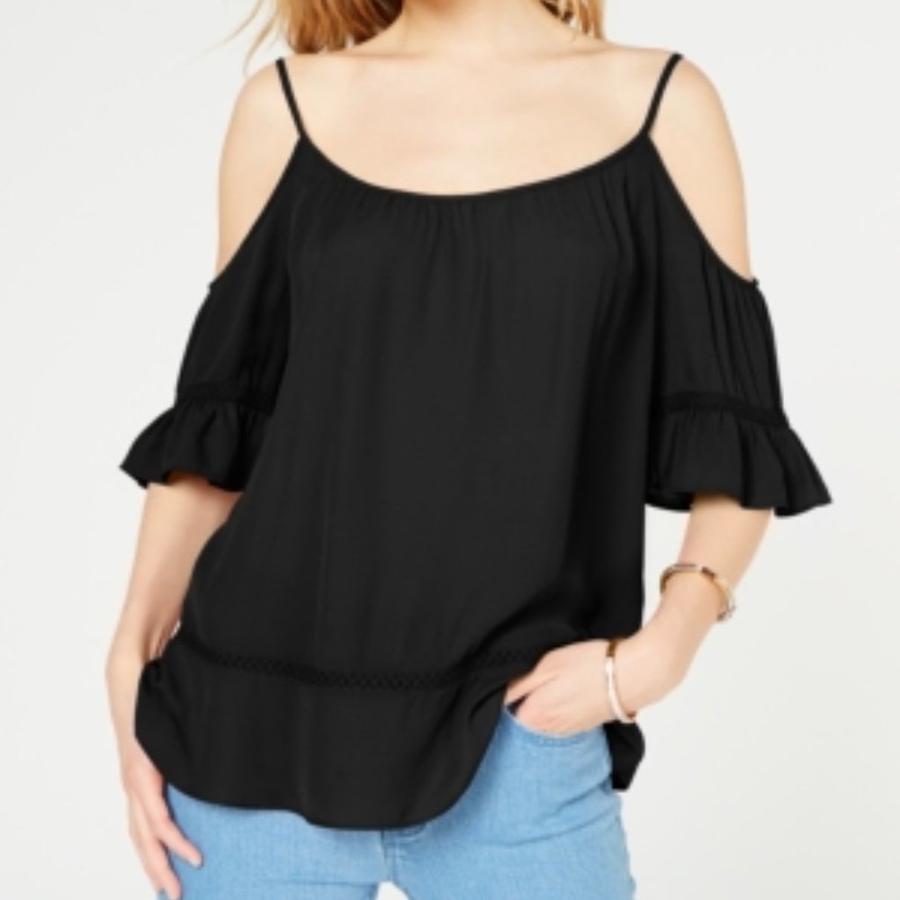 MICHAEL KORS Women's Black Cold Shoulder Lace Top